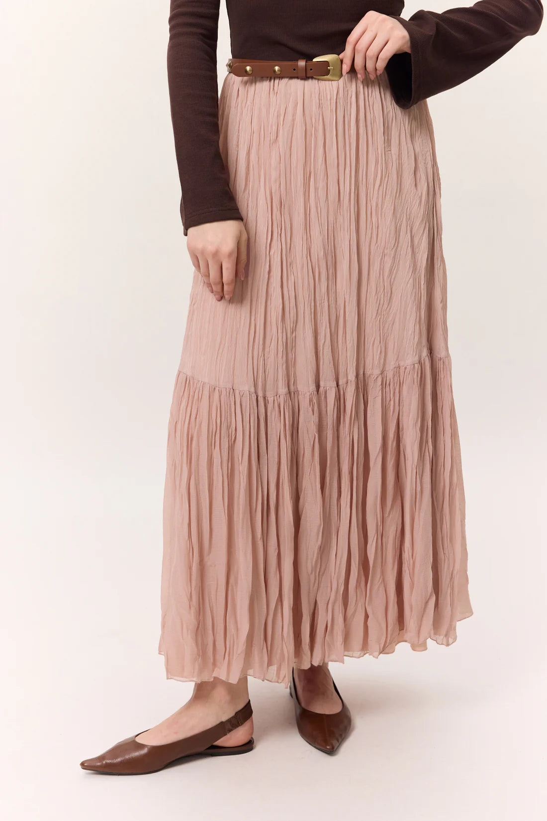 Crushed Pleated Maxi Skirt