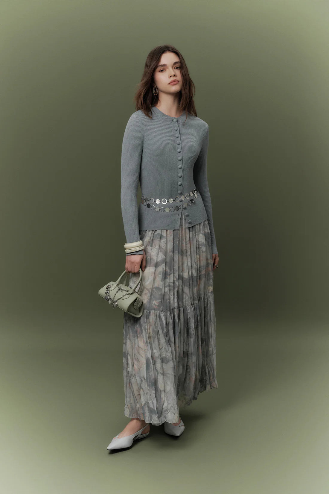 Patterned Crushed Pleated Skirt