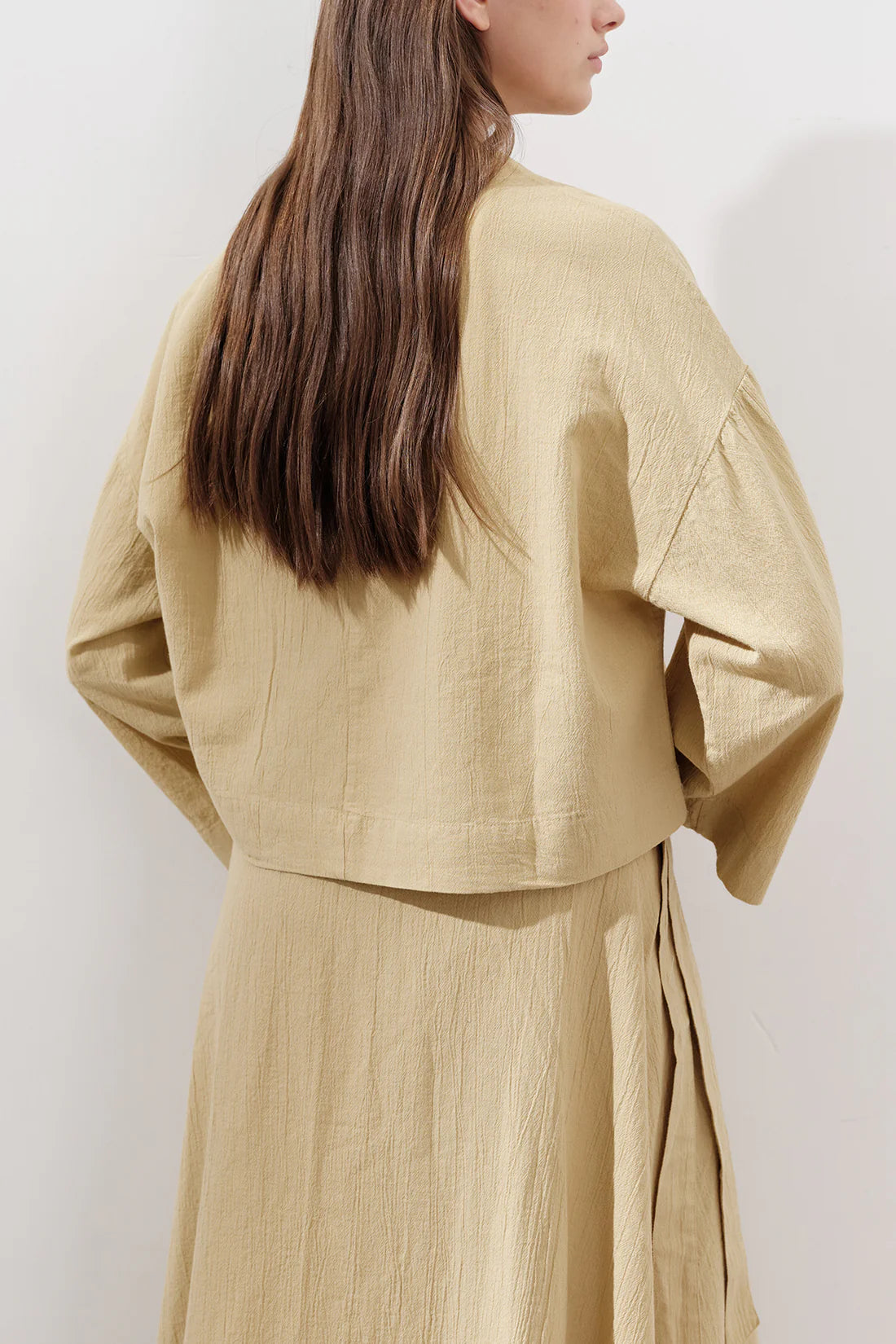 Cotton Wide-Sleeve Crop Blouse