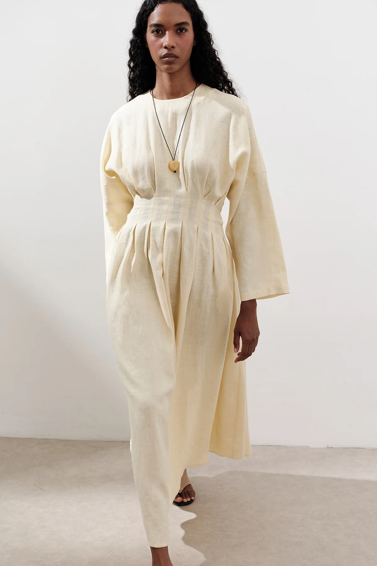 Linen Pleat Detail Dress