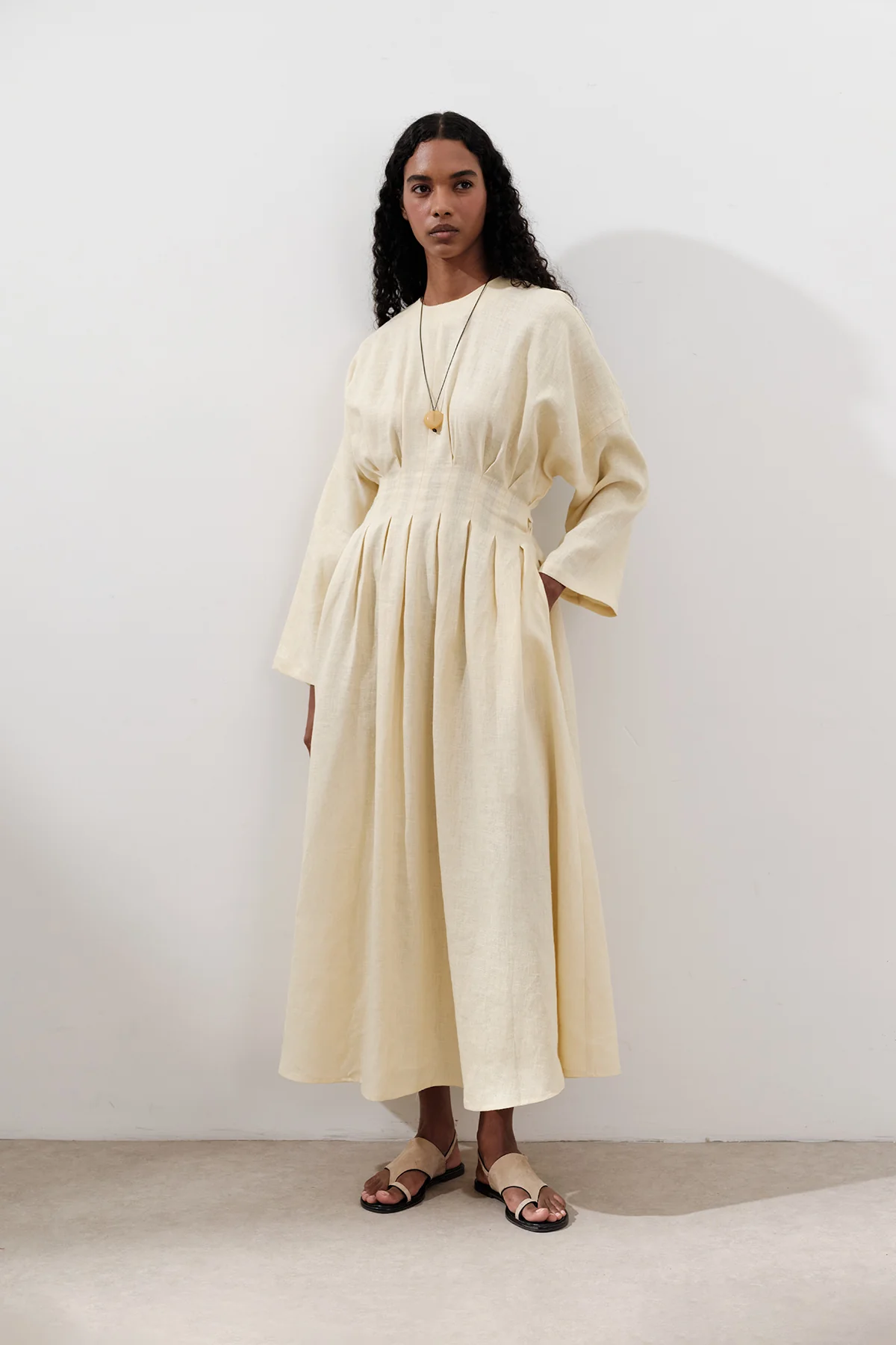 Linen Pleat Detail Dress