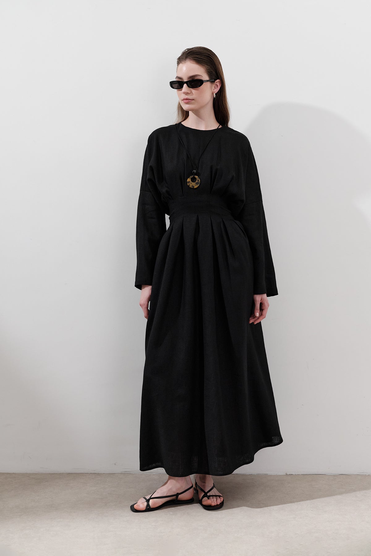 Linen Pleat Detail Dress