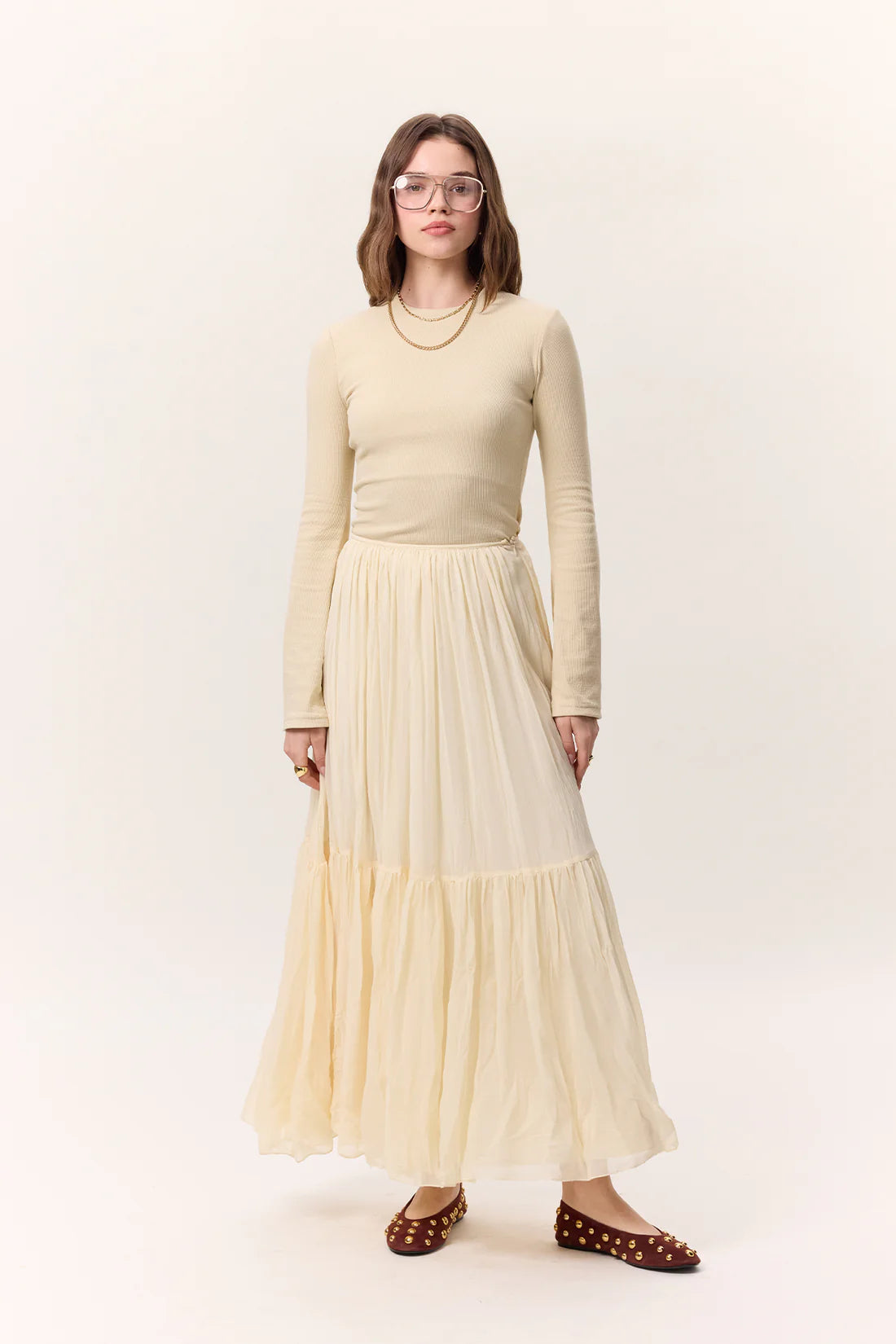 Crushed Pleated Maxi Skirt