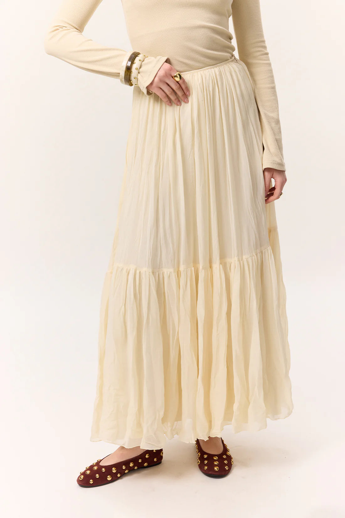 Crushed Pleated Maxi Skirt