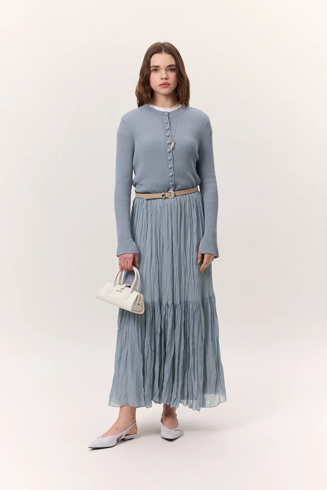 Crushed Pleated Maxi Skirt
