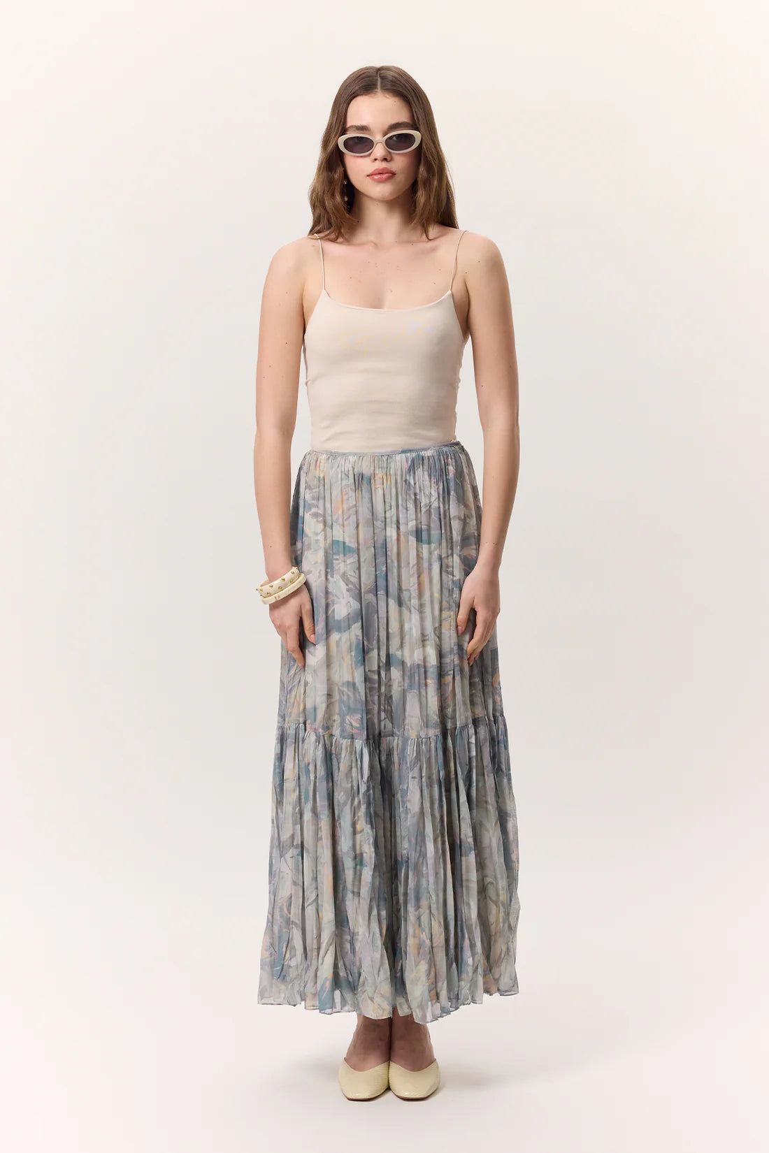 Patterned Crushed Pleated Skirt