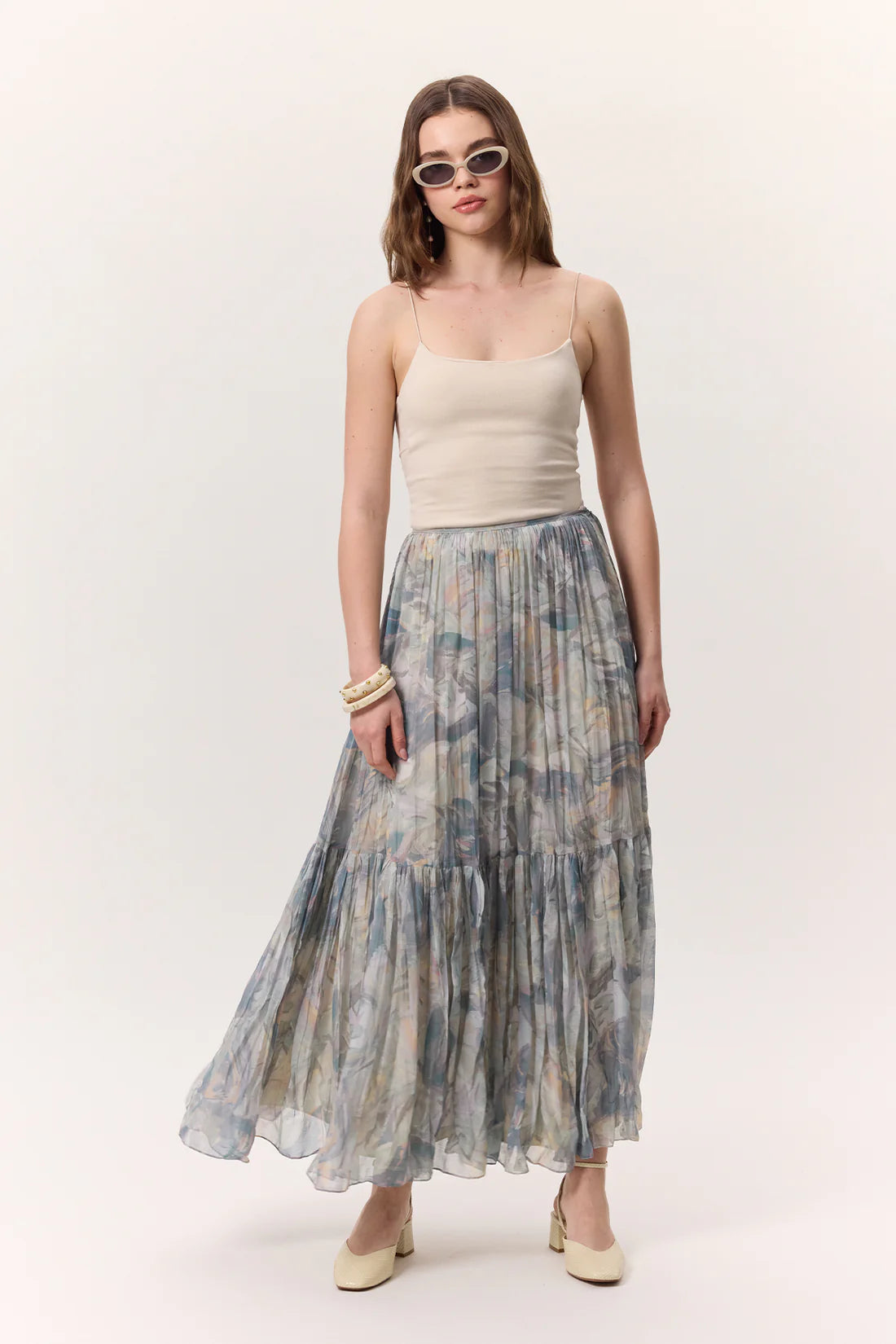 Patterned Crushed Pleated Skirt