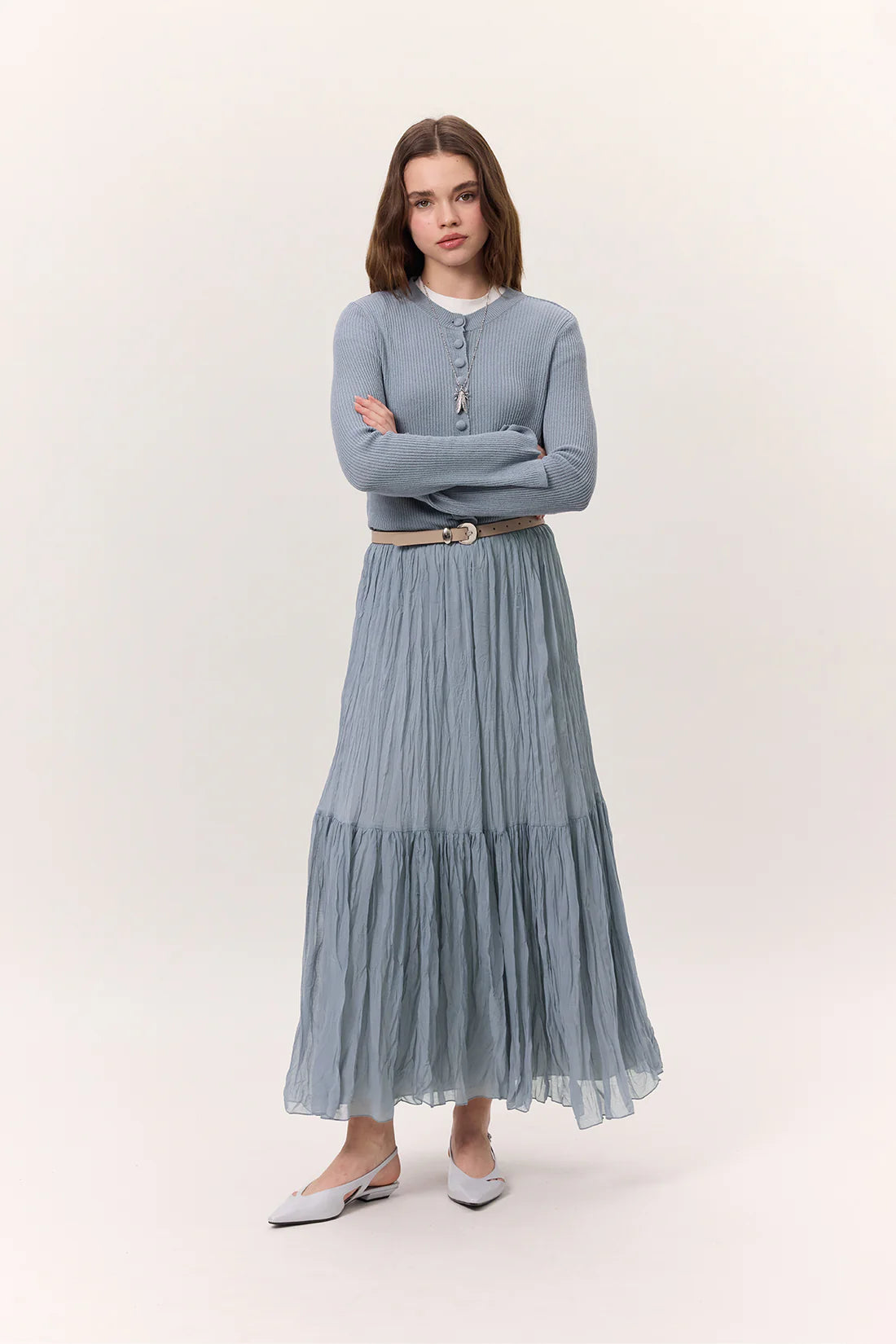 Crushed Pleated Maxi Skirt