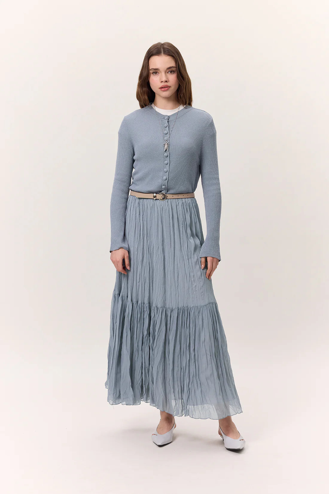 Crushed Pleated Maxi Skirt