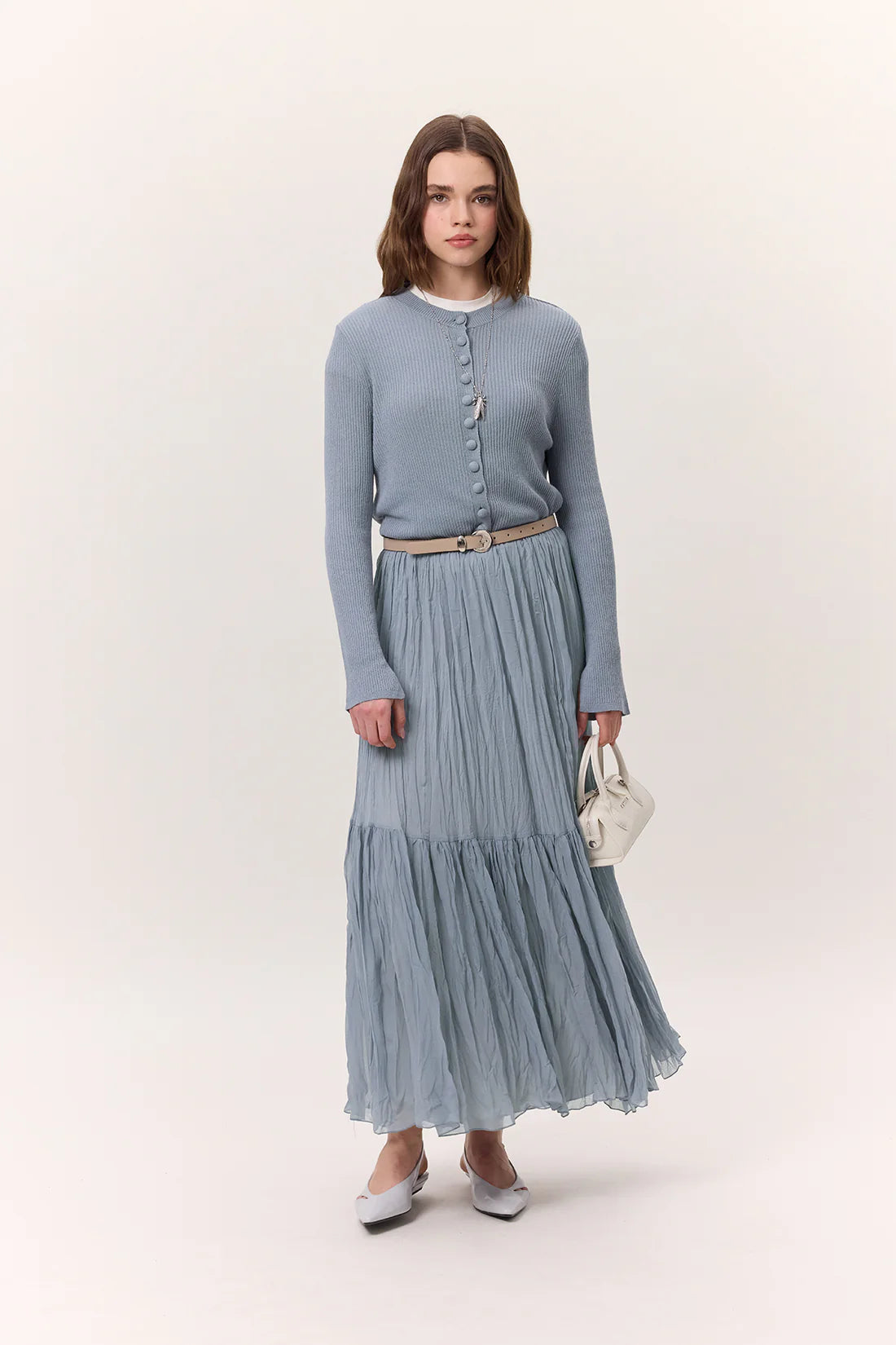 Crushed Pleated Maxi Skirt