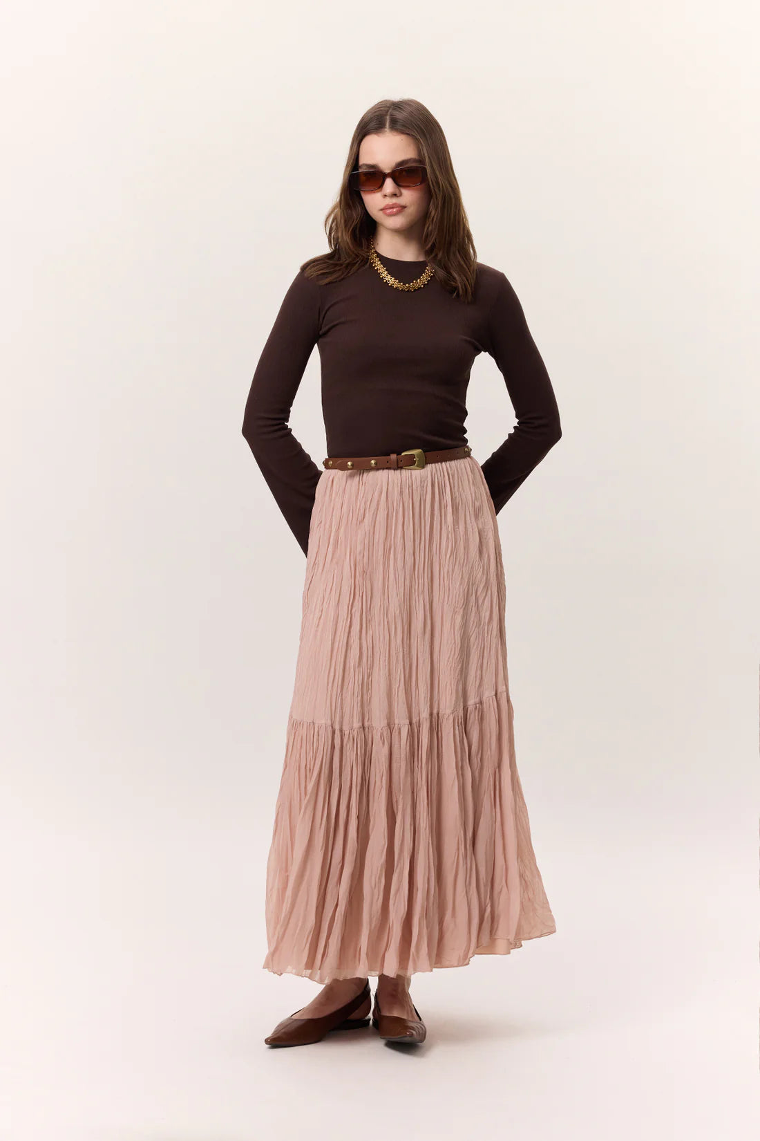 Crushed Pleated Maxi Skirt