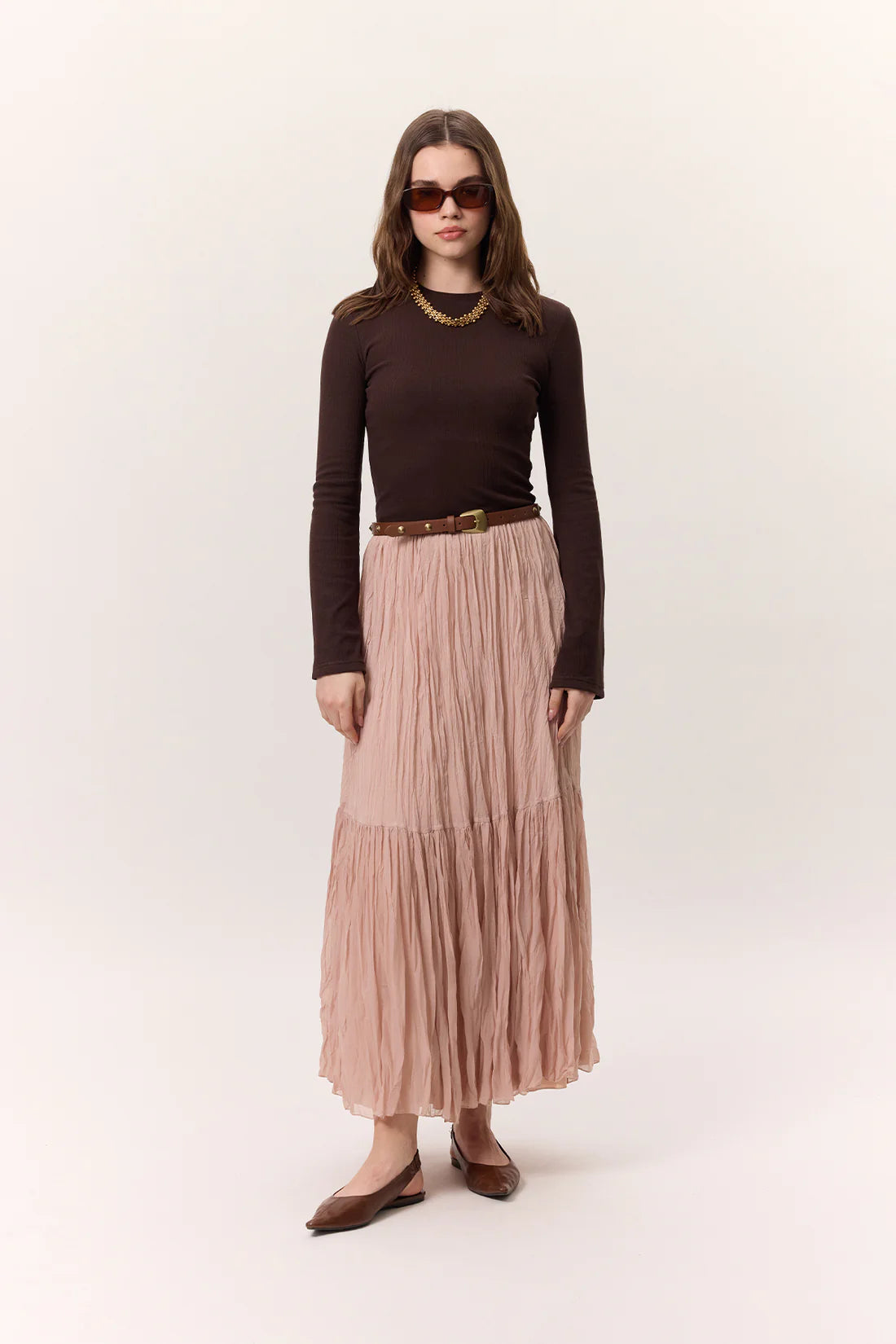 Crushed Pleated Maxi Skirt