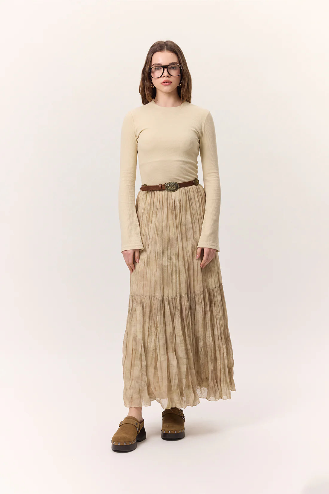 Patterned Crushed Pleated Skirt