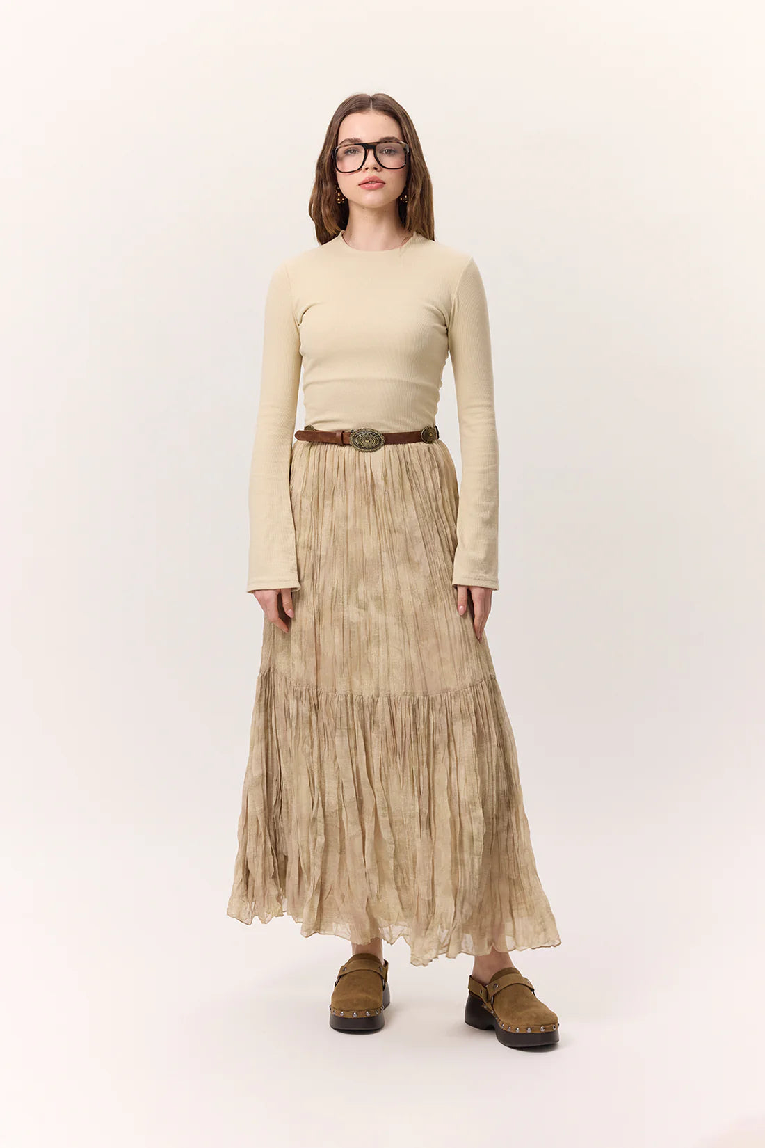 Patterned Crushed Pleated Skirt