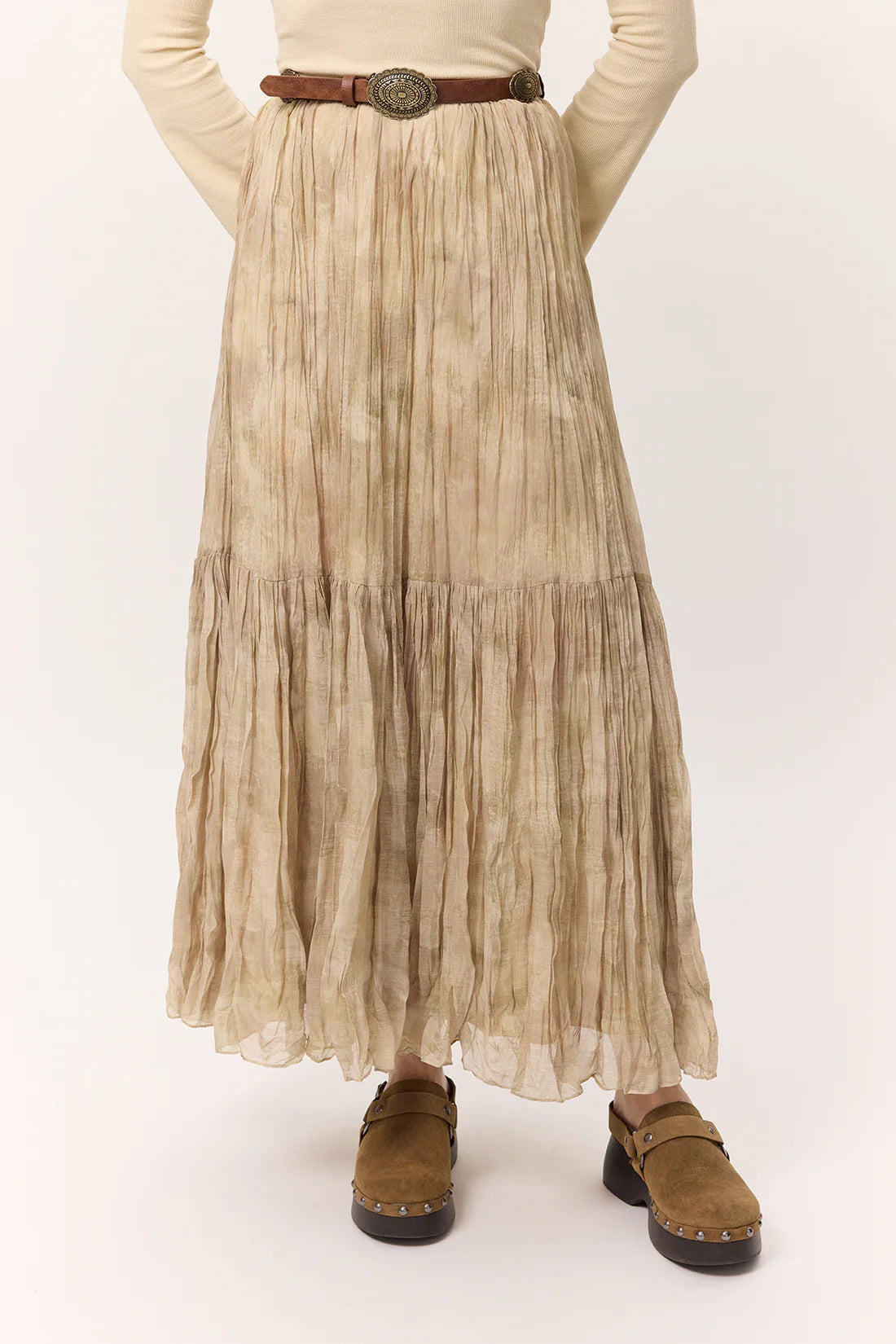 Patterned Crushed Pleated Skirt