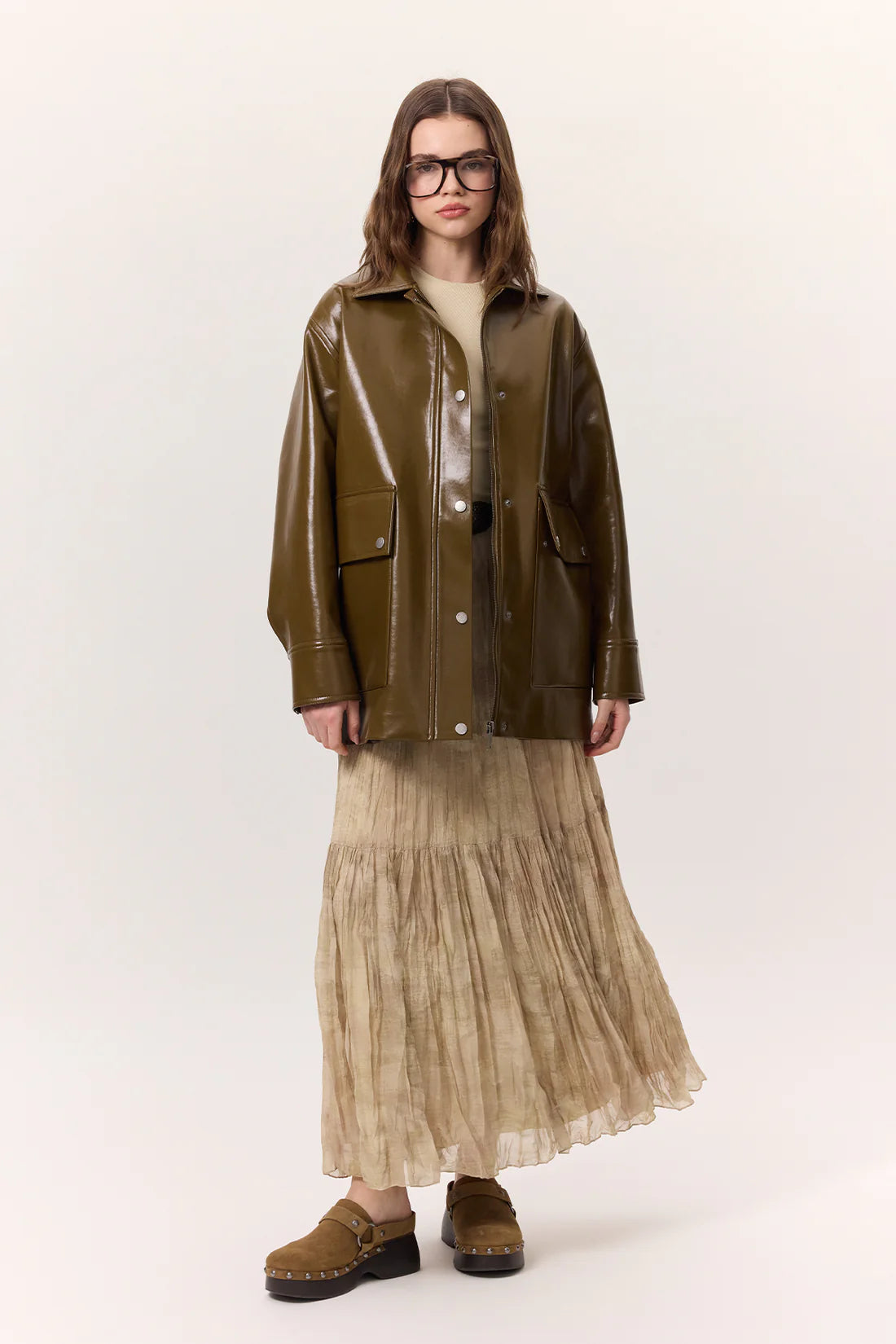 Patterned Crushed Pleated Skirt