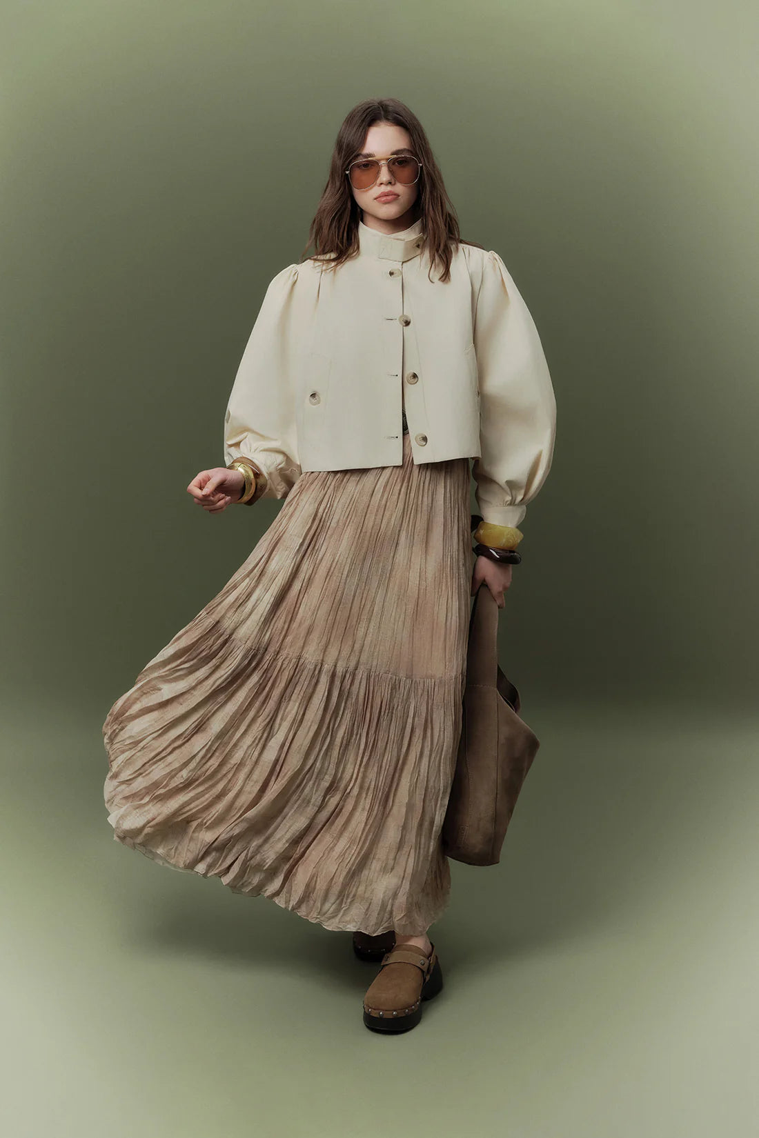 Patterned Crushed Pleated Skirt