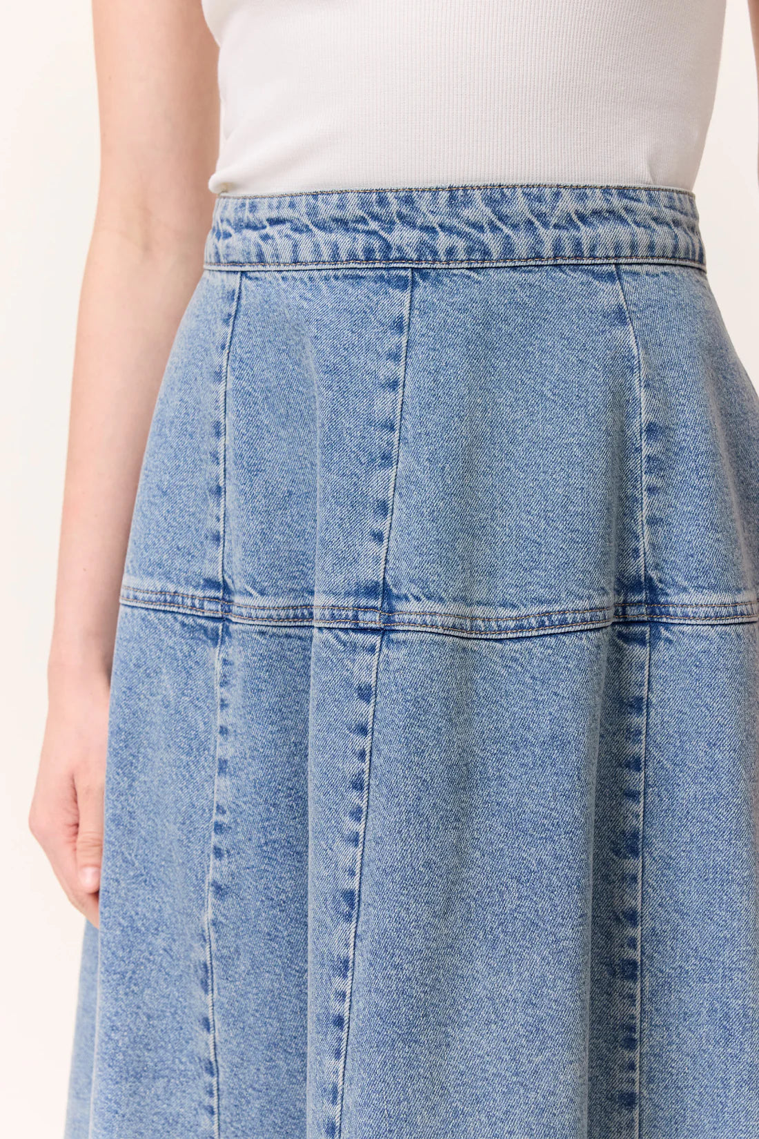 Wide Gathered Denim Skirt