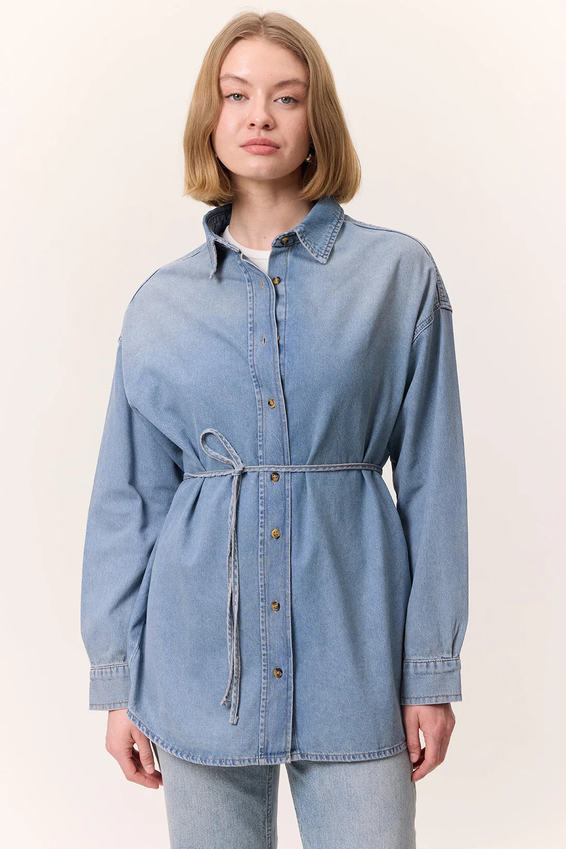 Oversized Belted Denim Shirt