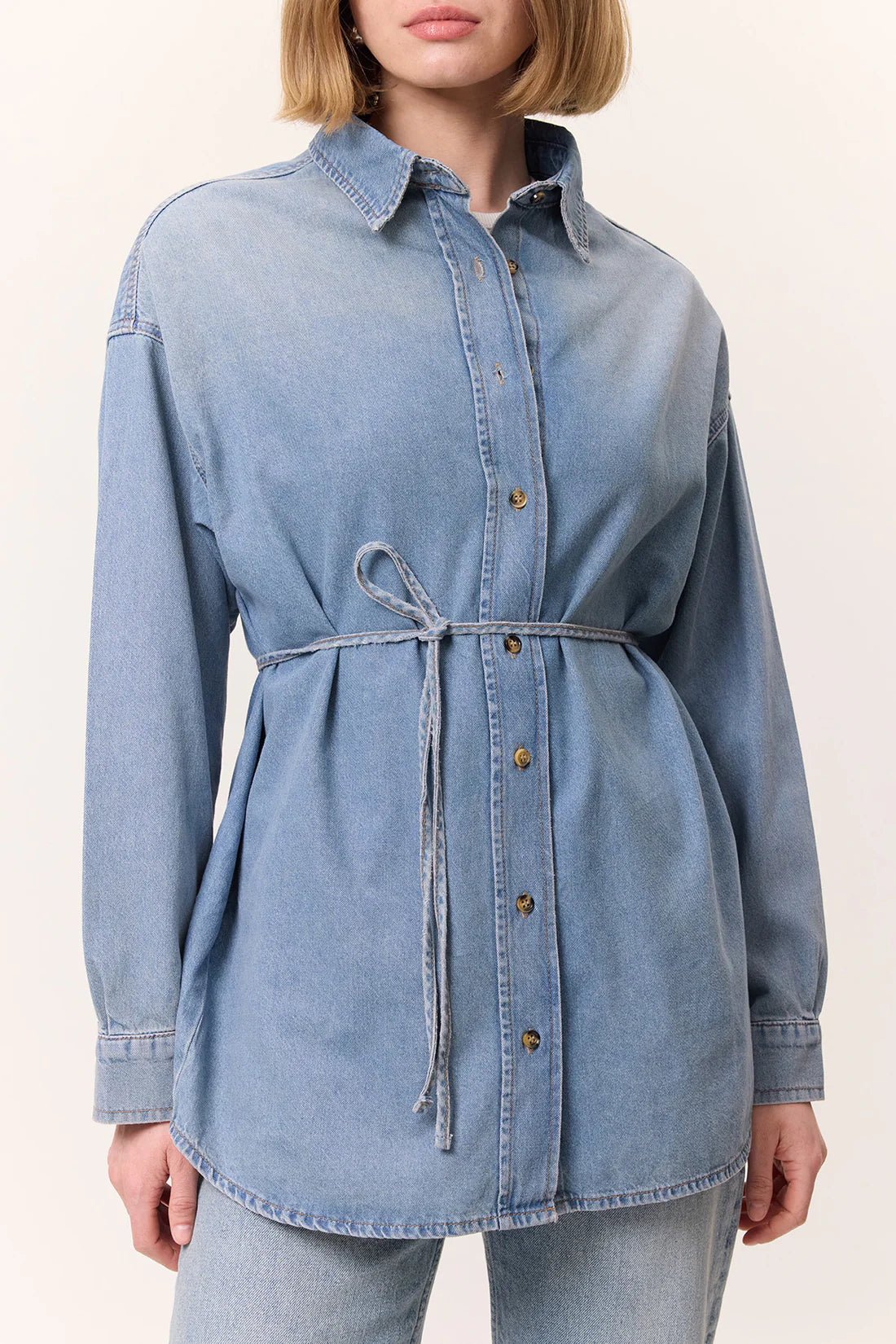Oversized Belted Denim Shirt