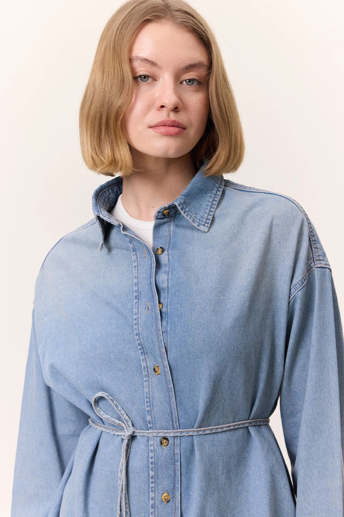 Oversized Belted Denim Shirt