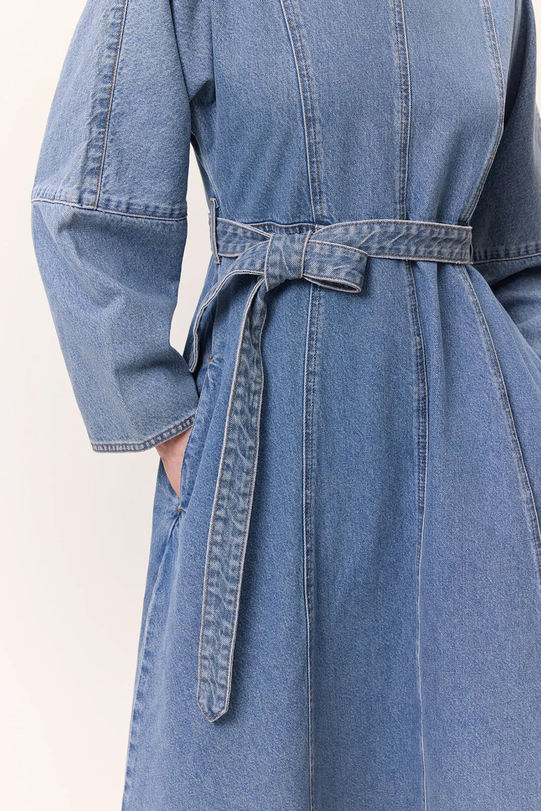 Wide Sleeve Belted Denim Dress