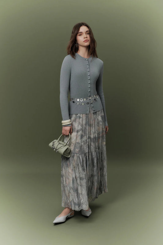 Patterned Crushed Pleated Skirt