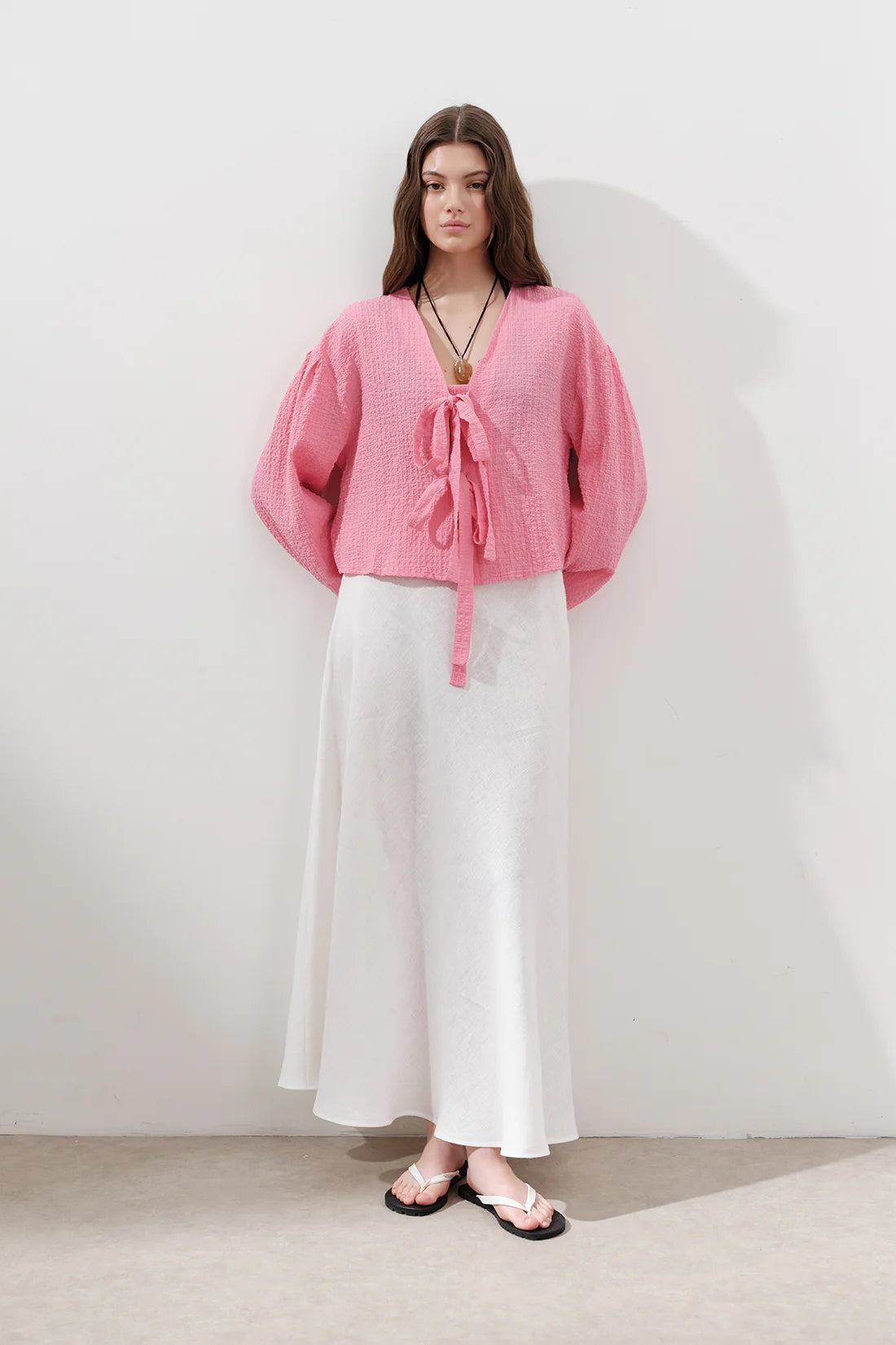 Textured Tie-Front Blouse