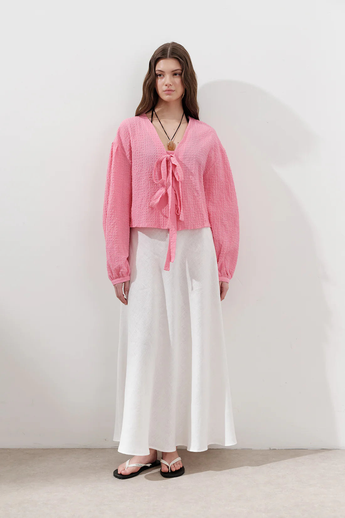 Textured Tie-Front Blouse