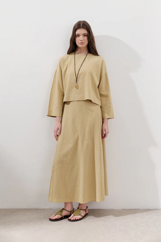 Cotton Wide-Sleeve Crop Blouse