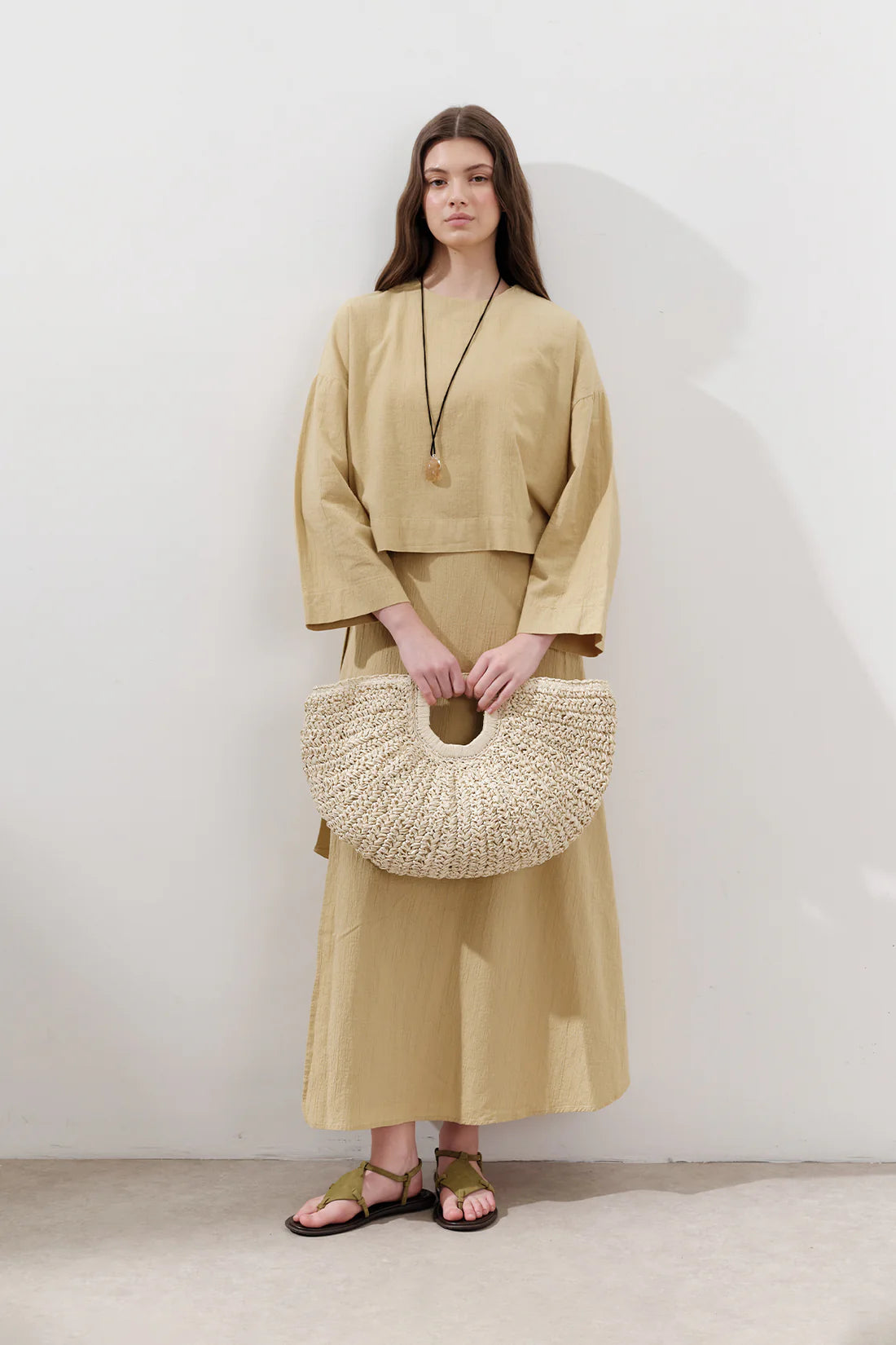 Cotton Wide-Sleeve Crop Blouse