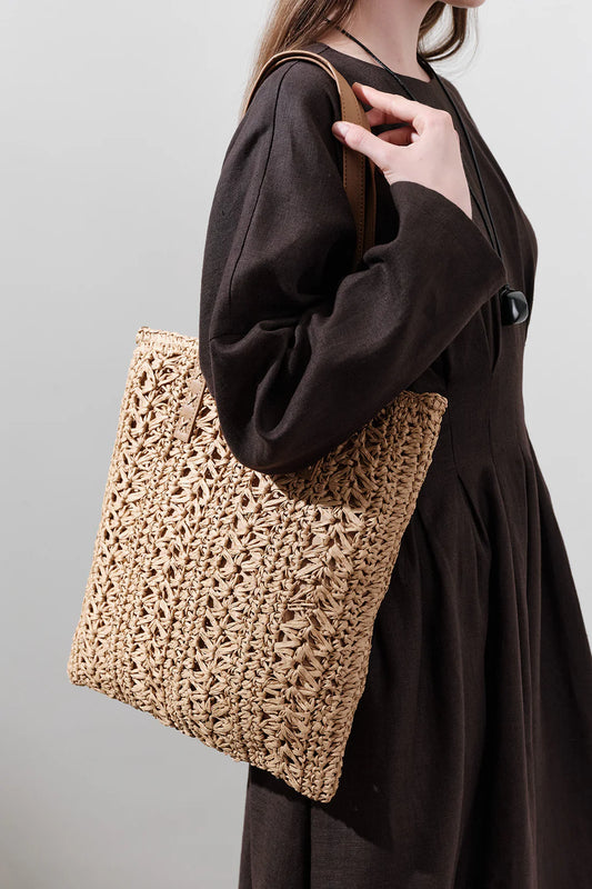 Patterned Straw Shoulder Bag