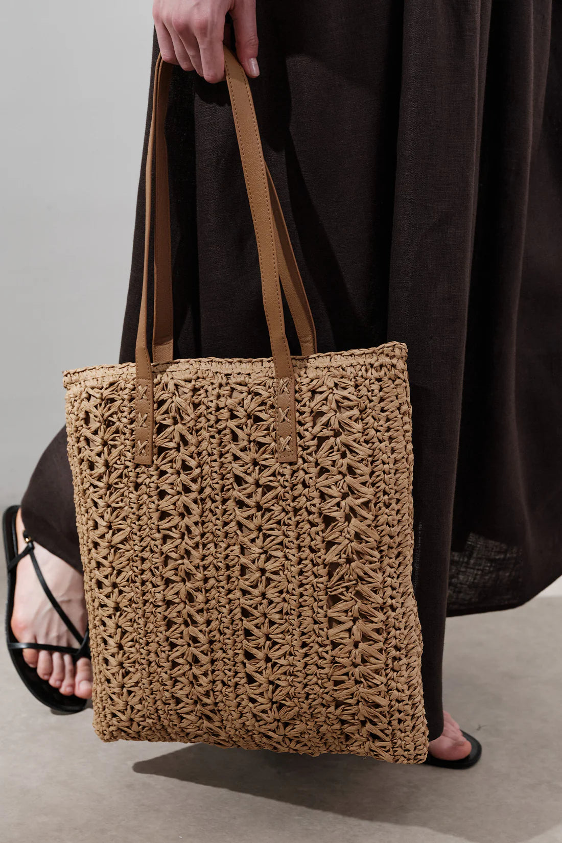 Patterned Straw Shoulder Bag
