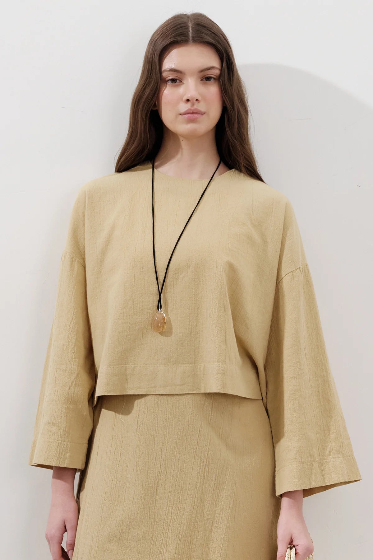 Cotton Wide-Sleeve Crop Blouse