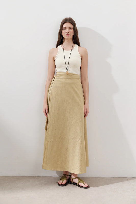 Cotton Tie-Waist Wrap Skirt