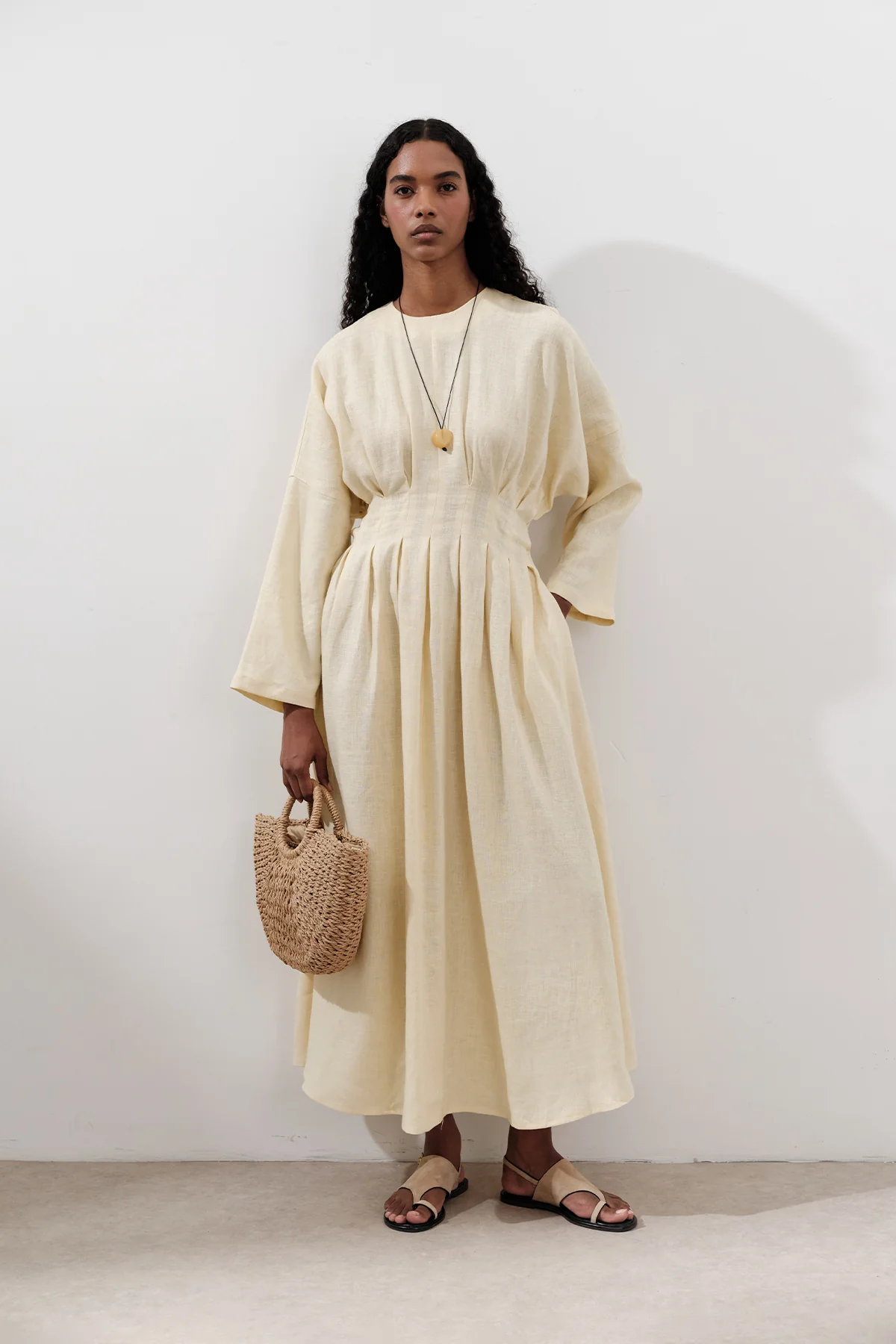 Linen Pleat Detail Dress