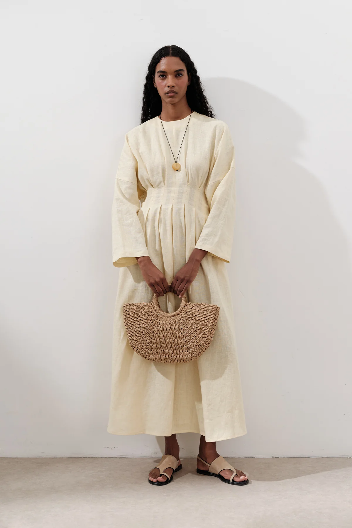 Linen Pleat Detail Dress