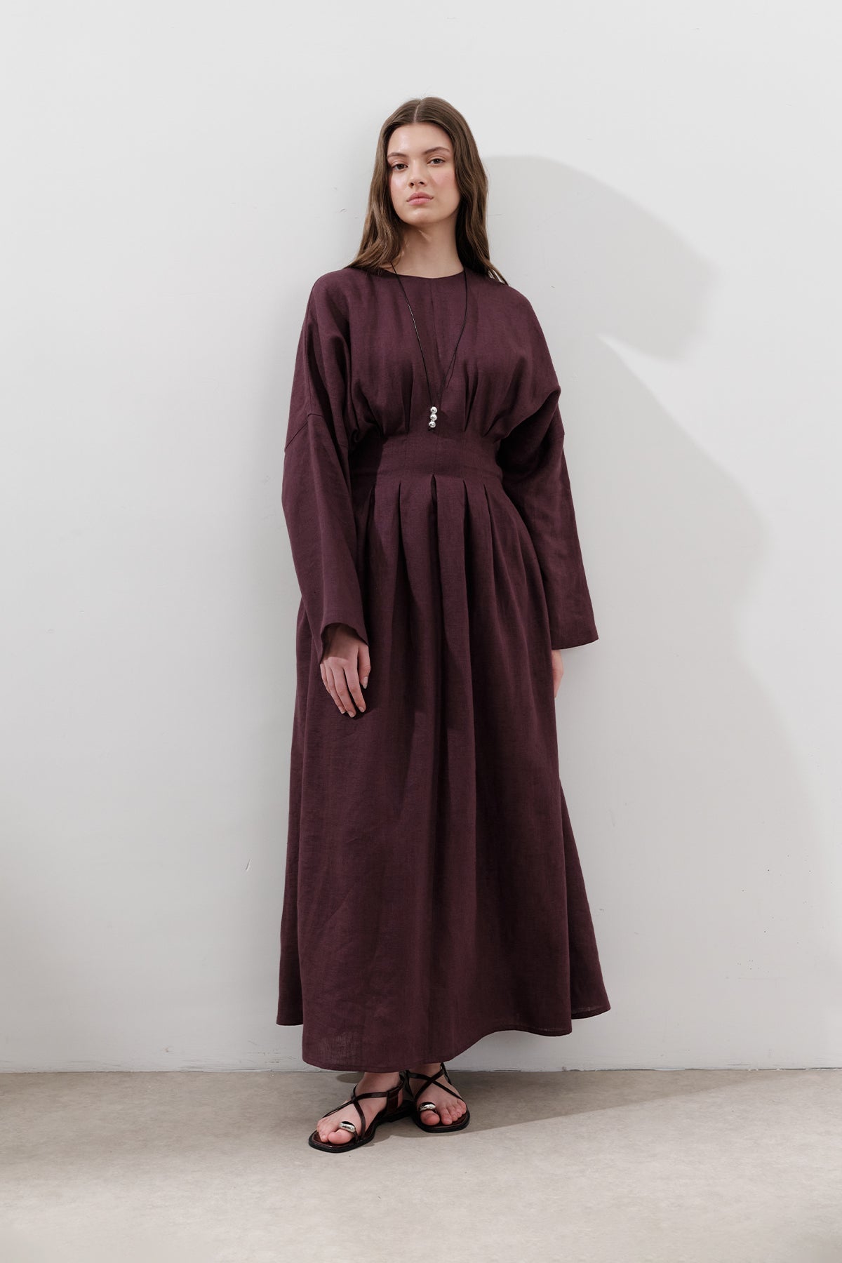 Linen Pleat Detail Dress