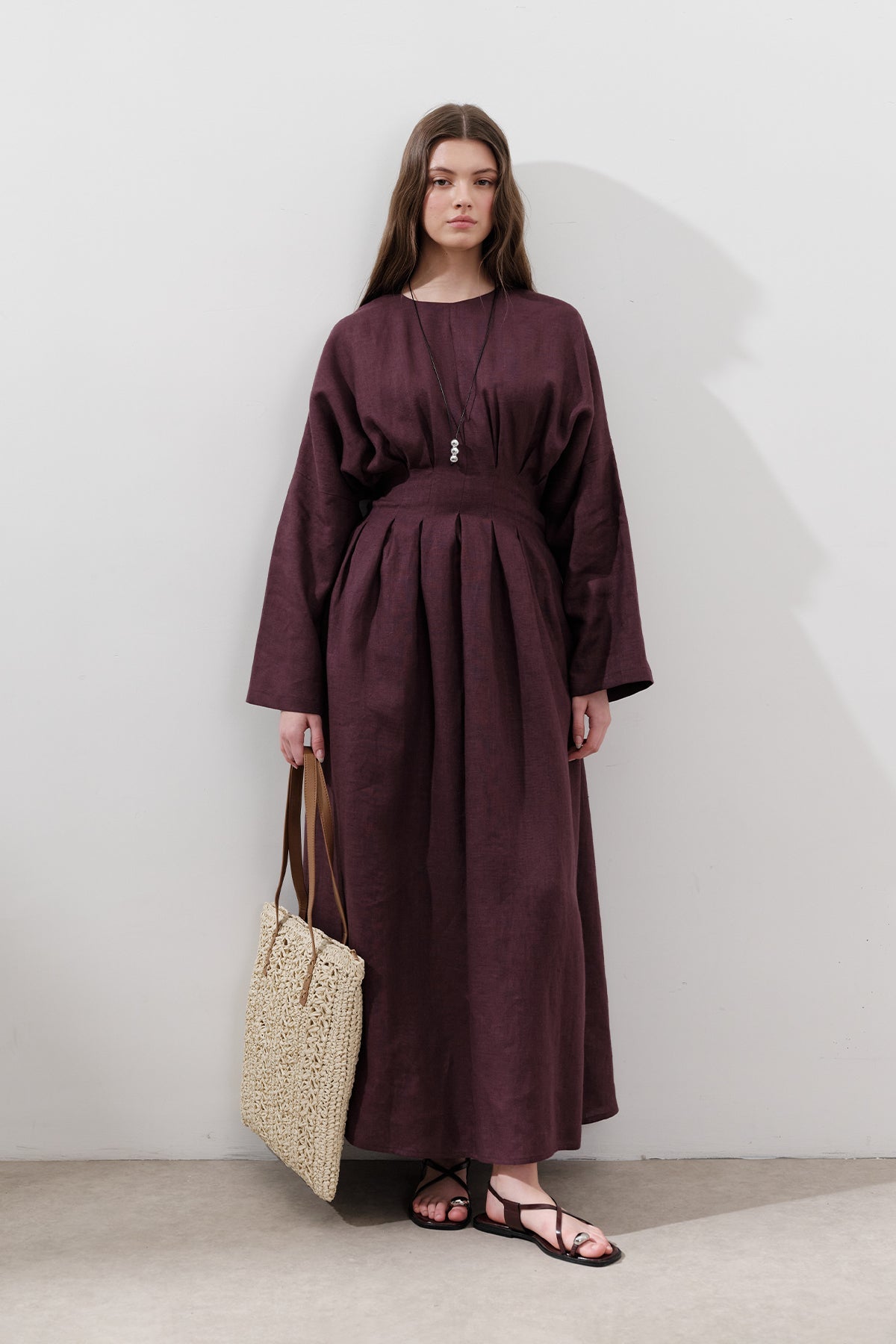 Linen Pleat Detail Dress