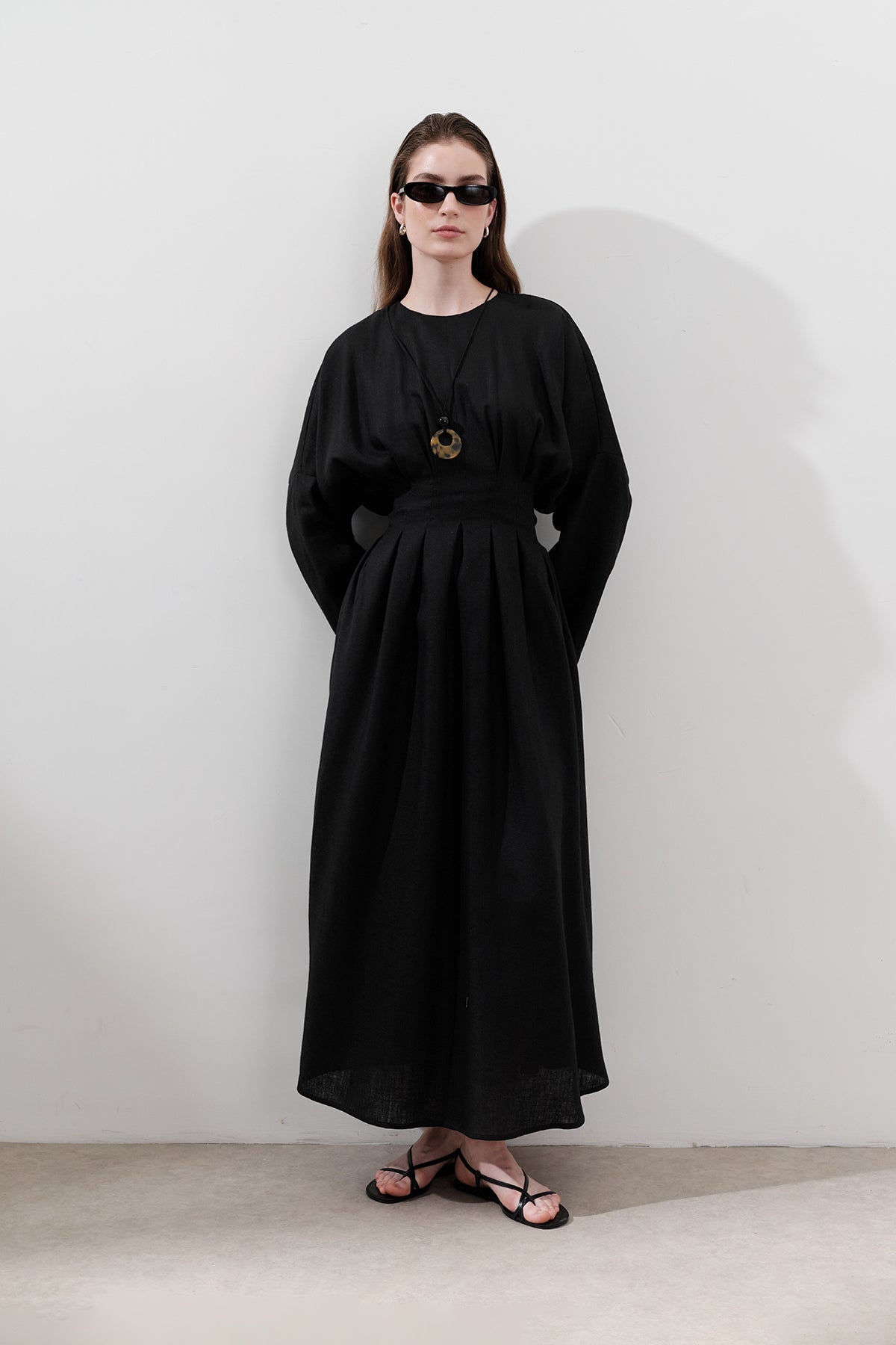 Linen Pleat Detail Dress