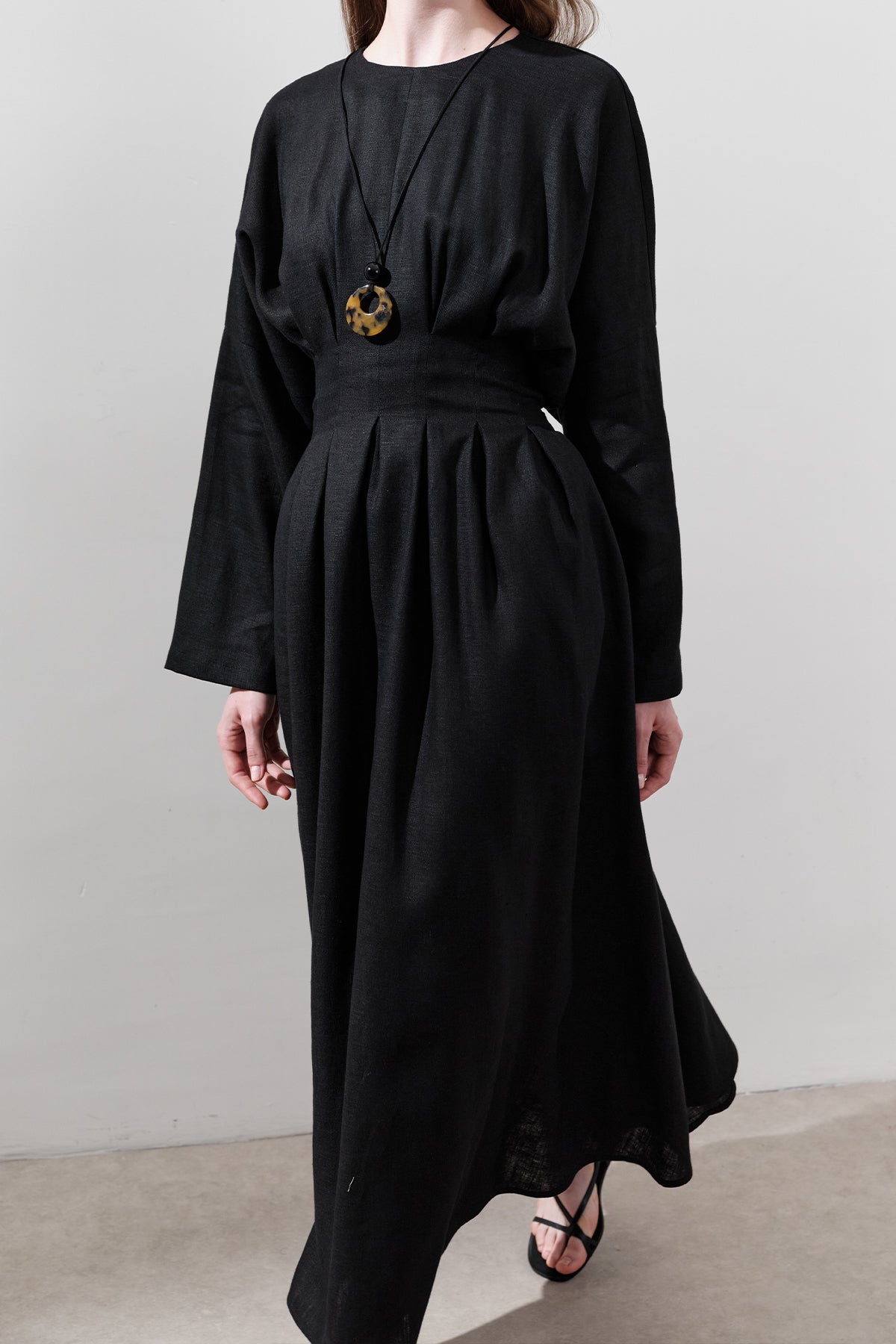 Linen Pleat Detail Dress