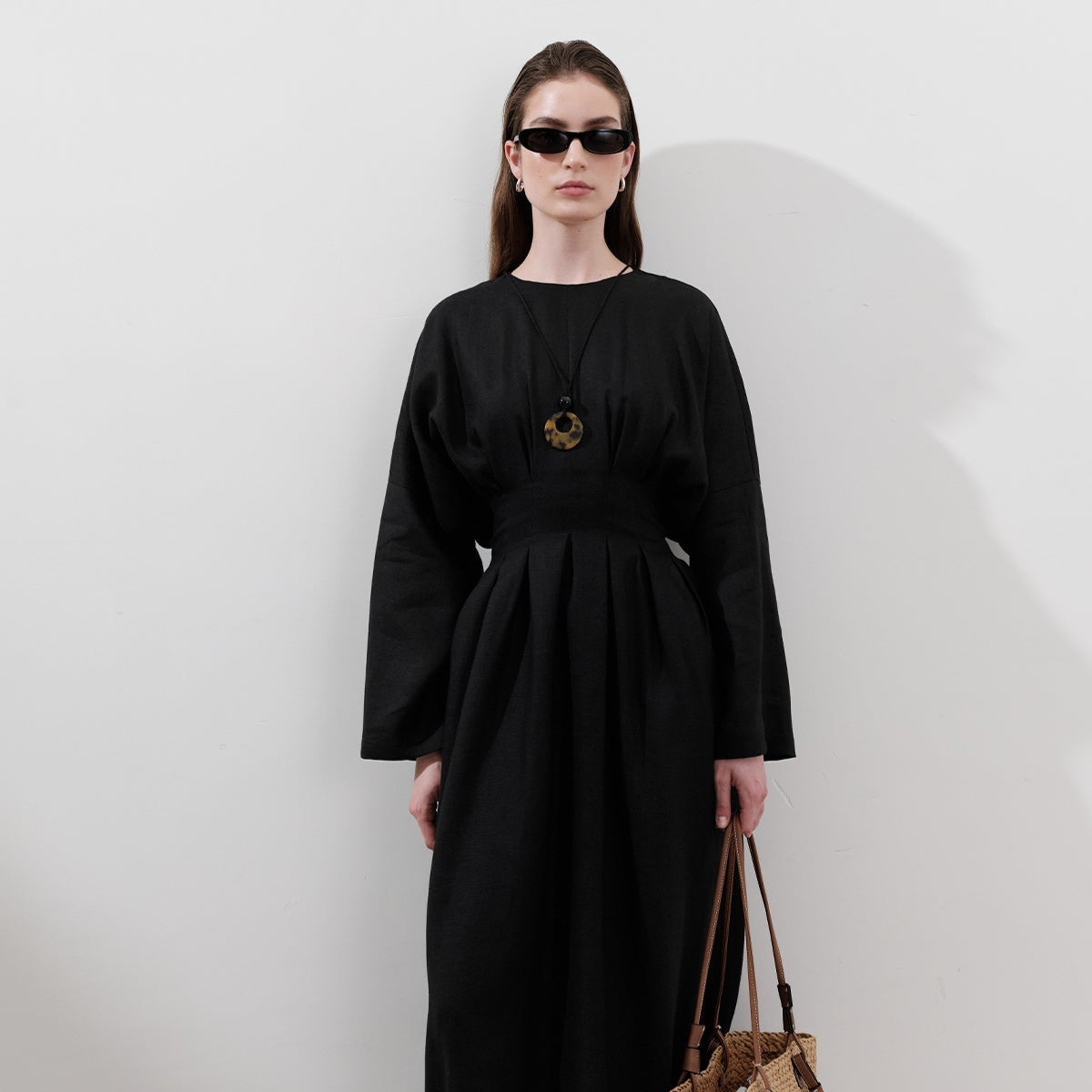 Linen Pleat Detail Dress