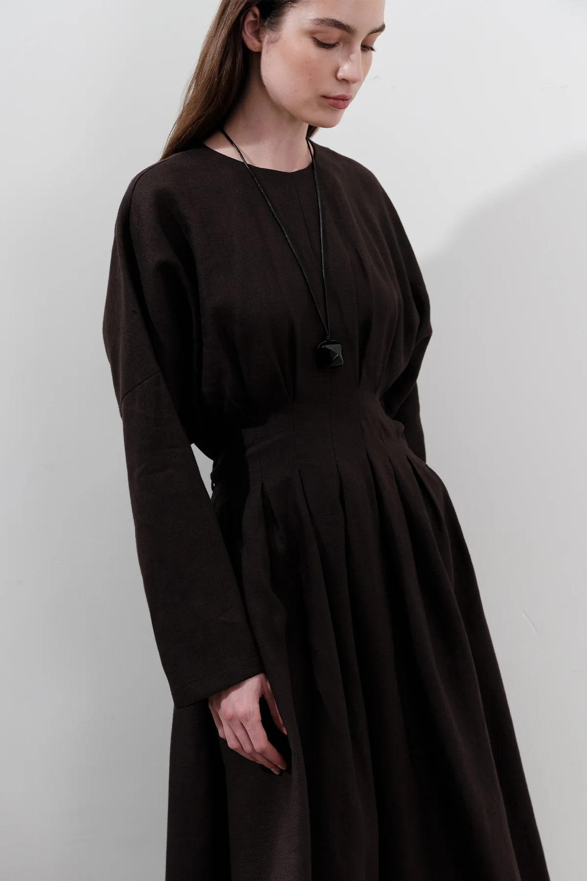 Linen Pleat Detail Dress