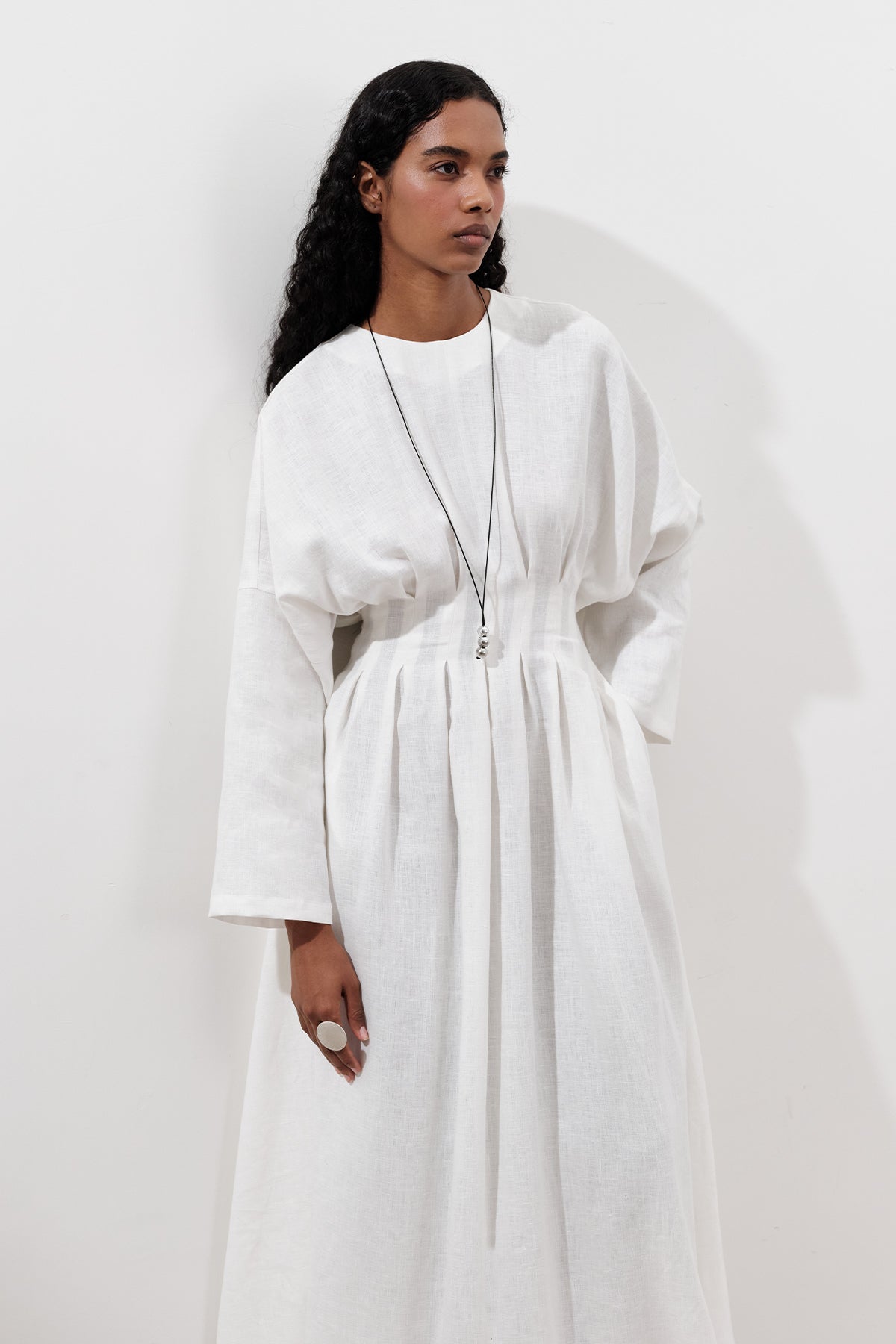 Linen Pleat Detail Dress