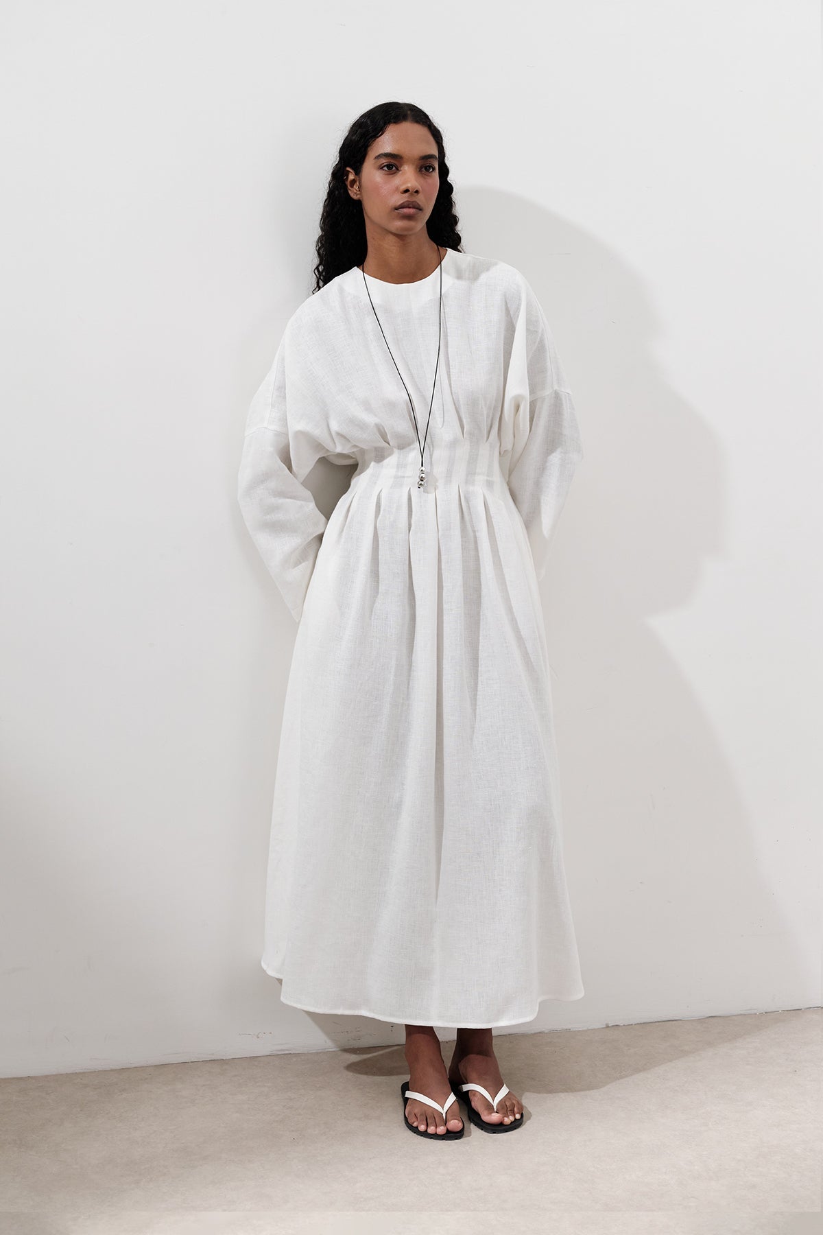Linen Pleat Detail Dress
