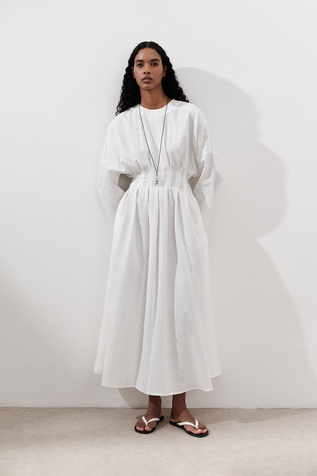 Linen Pleat Detail Dress