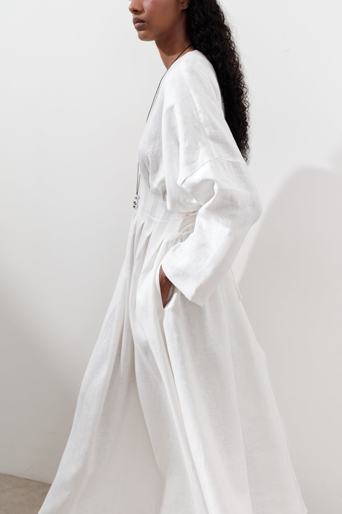 Linen Pleat Detail Dress